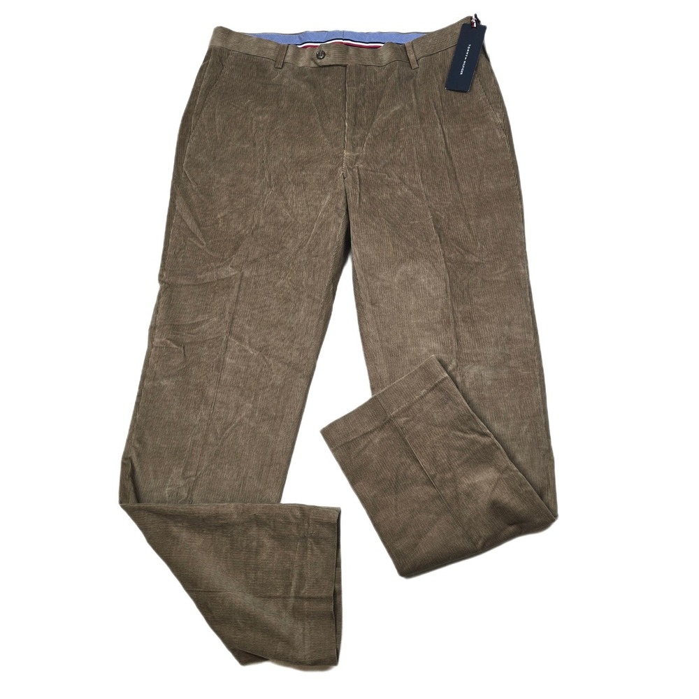 Tommy Hilfiger Corduroy Pants Mens 40x30 Brown Taupe Straight‎ Leg Drew NEW